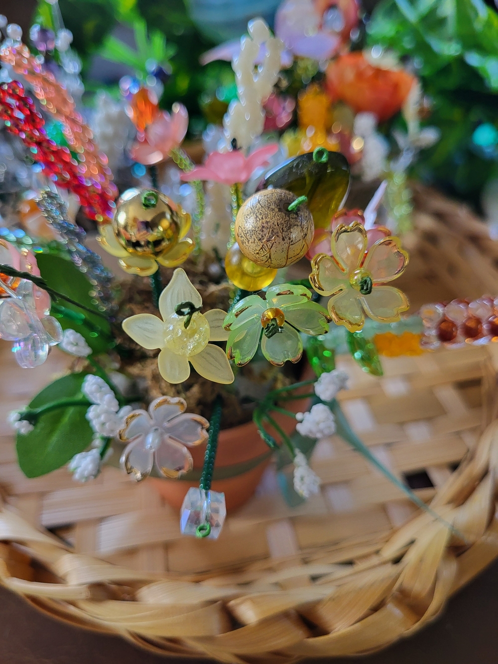 Handcrafted Beaded Floral Arrangement in Yellow and Green